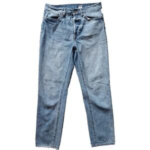 &Denim Vintage Fit Cropped High Waist Jeans Women's 29 Light Wash Button Fly Mom